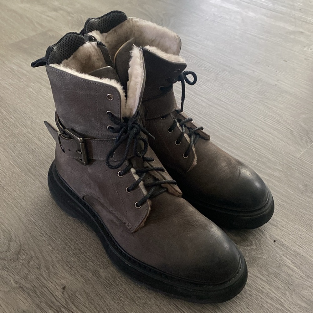 Doucals buckled lace-up leather boots Made in Italy